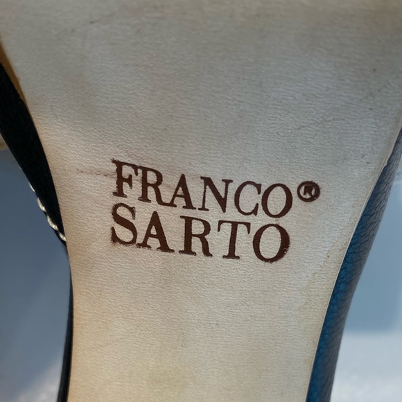 Franco Sarto Slingback Peep Toe Black Pebble grain Leather Platform Heels Sz 9.5 - Picture 10 of 10